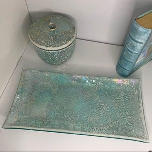 Mosaic seaglass vanity tray and jar with lid